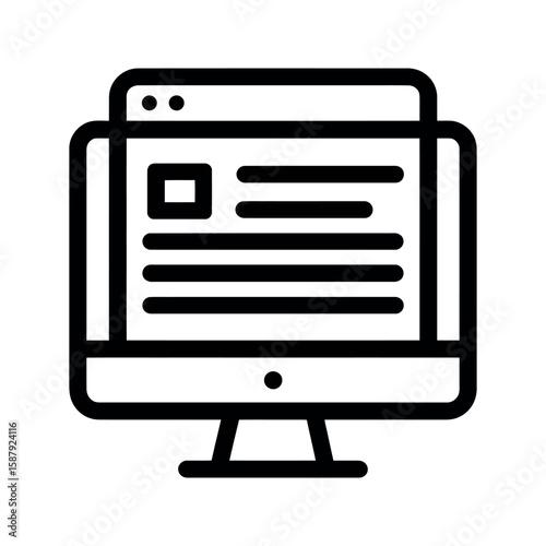 Computer Screen Displaying Website Content, Black and White Line Art Style