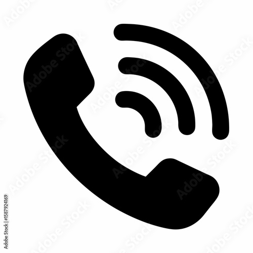 Phone receiver icon with sound waves depicting an incoming call or active conversation in black silhouette