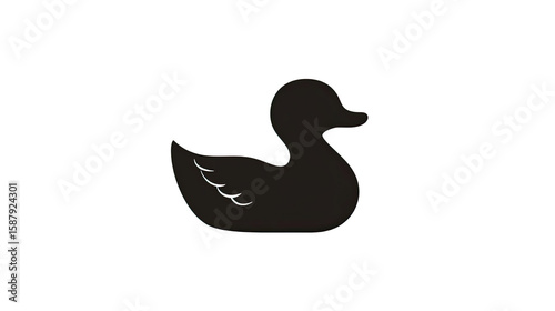 Black rubber duck silhouette simple toy shape isolated on white background
