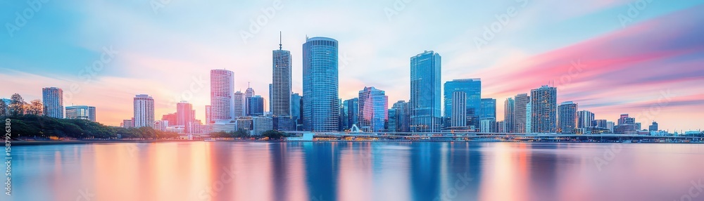 Obraz premium Brisbane city skyline and Brisbane river at twilight