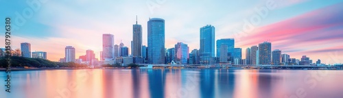 Brisbane city skyline and Brisbane river at twilight