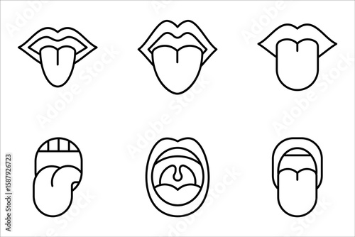 tongue icon set, Mouth sticking out tongue line icon, vector illustration on white background