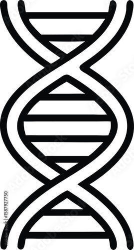 Vector art of a stylized black and white icon of a DNA double helix, representing genetics and science
