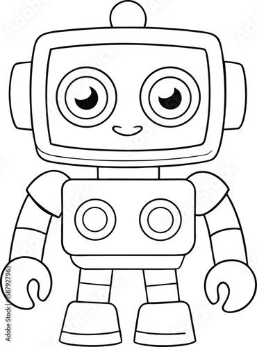 Robot with large eyes and square body in cartoon layout Vector illustration