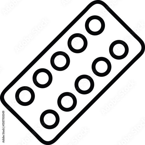 Vector art of an outline illustration of a blister pack containing multiple round pills