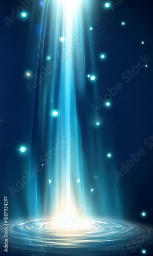 Ethereal Light Rays Illuminating Mystical Water Surface with Sparkles