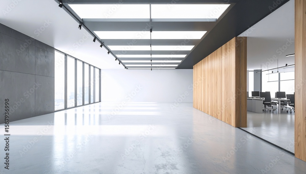 Modern Open Plan Office Space Design: Spacious Contemporary Interior with Concrete and Wood Modern Open Plan Office Space Design: Spacious Contemporary Interior with Concrete and Wood