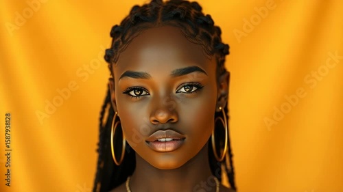 Wallpaper Mural Closeup portrait of a beautiful young black woman with intricate braids and hoop earrings Torontodigital.ca