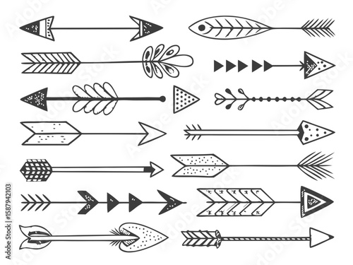 Hand-drawn Arrows in Rustic Style: A collection of meticulously hand-drawn arrows, each showcasing a unique design element, offering a rustic and artistic visual experience.
