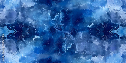 Dirty blue, navy pattern. Grunge texture seamless background. Watercolor endless repeat backdrop. tye die pattern. Sea, ocean texture. beautiful dark gradient hand drawn grunge background.