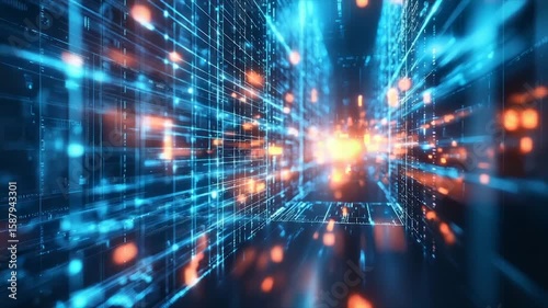 Wallpaper Mural Abstract digital tunnel with glowing lines and data streams Torontodigital.ca