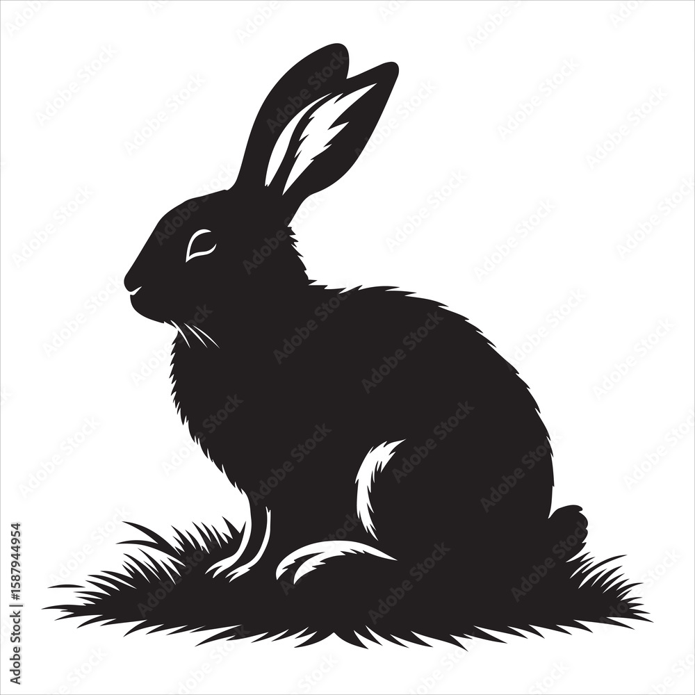 Naklejka premium siting rabbit Silhouette Vector Art and Graphic vector black color silhouette