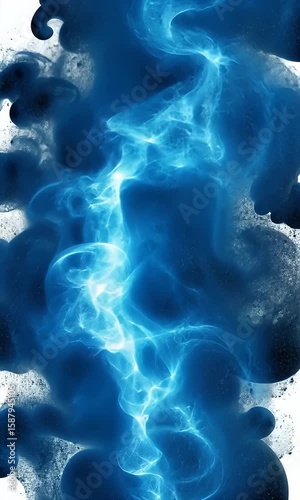 Mystical Blue Smoke Swirling in Abstract Formation on White Background