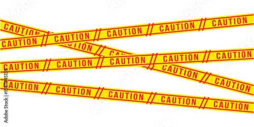 Yellow tapes border. Crime scene striped police ribbon. Seamless barrier borders for criminal accident zones. Warning tapes lines for restriction of crime places. Vector illustration in eps 10.