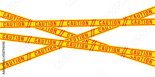 Yellow tapes border. Crime scene striped police ribbon. Seamless barrier borders for criminal accident zones. Warning tapes lines for restriction of crime places. Vector illustration in eps 10.