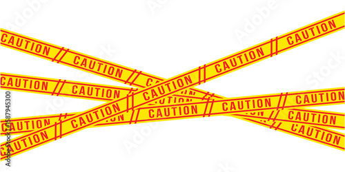 Yellow tapes border. Crime scene striped police ribbon. Seamless barrier borders for criminal accident zones. Warning tapes lines for restriction of crime places. Vector illustration in eps 10.