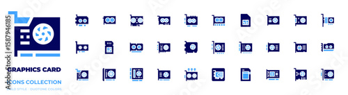 Graphics card icon collection. Bold style. Duotone colors. graphic card, sim card, vga card, graphics card, memory card, video card, computer, gpu, vga