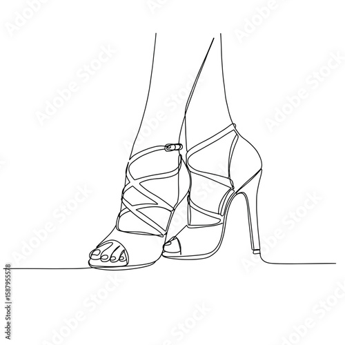Stylish high heel sandals in minimalist line art illustration  