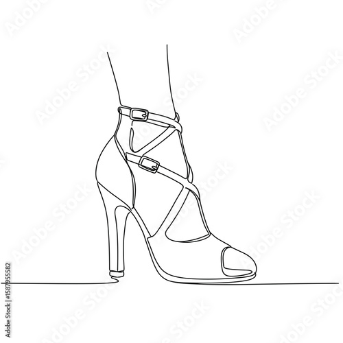 Elegant high-heeled shoe outline with strappy design  