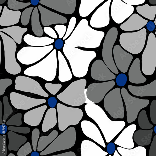 Monochrome Abstract Floral Seamless Pattern in Vibrant Artistic Style, Perfect for textile design, creative backgrounds, or decorative art
