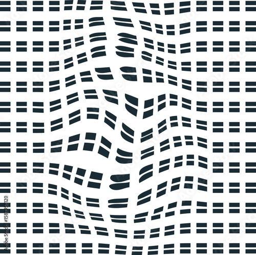 Double pieces or shapes form rows and are heavily distorted in the middle.