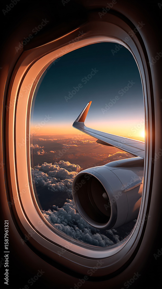 Fototapeta premium Airborne Views: Airplane Window Perspectives & Travel Imagery 