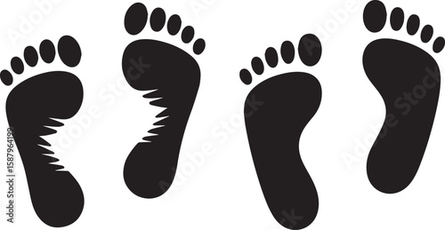 "Human Footprints Icon Vector – Bare Feet Print Symbol on Transparent Background"