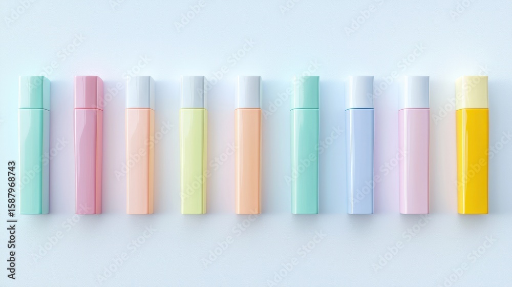 Naklejka premium 3d render lineup of travel-sized beauty kits on white background