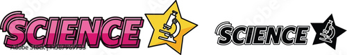 Educational science typography with star and microscope icons for STEM learning