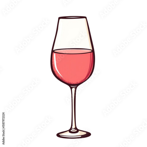 Wine glass filled with pink liquid on a transparent background, concept of winemaking  