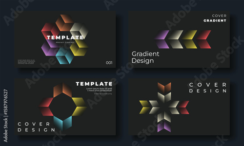 Modern vibrant gradient business card vector. Set of creative poster with colorful, circle, geometric shapes, polygon. Gradient background for brochure, flyer, wallpaper, banner, cover template.