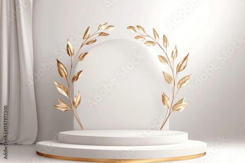 Vector 3D podium with realistic laurel crowns, clean light background and empty stages