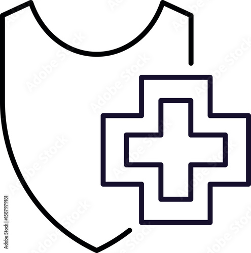 Shield by Medical Cross Outline Linear Image for Graphic and Web Design, Apps, Adverts, Various Cards