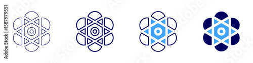 Atomic orbit icon in 4 different styles. Thin Line, Line, Bold Line, Duotone. Duotone style. Editable stroke