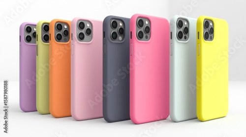 3d render lineup of phone cases on white background
