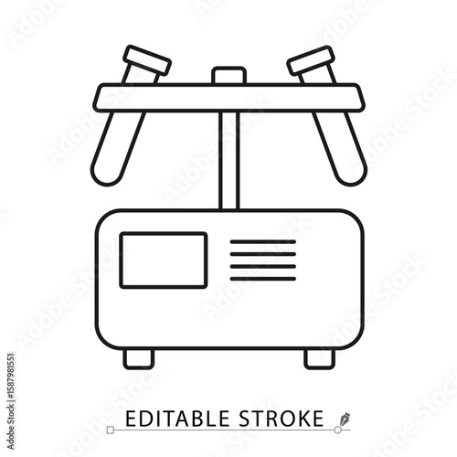 A centrifuge icon in minimalist style with editable stroke. Laboratory equipment, blood separation tool, fluid testing device, biological analysis element, outline vector illustration.