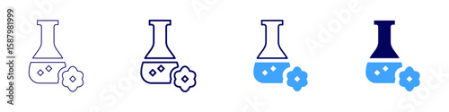 Flask solvent icon in 4 different styles. Thin Line, Line, Bold Line, Duotone. Duotone style. Editable stroke