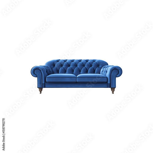 Blue sofa modern upholstered furniture illustration isolated on white background