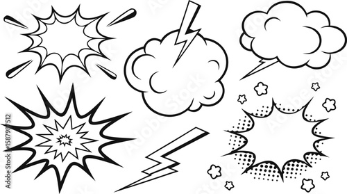 Set of Comic Style Speech Bubbles and Thought Clouds for Graphic Design Projects (Vector Illustration)