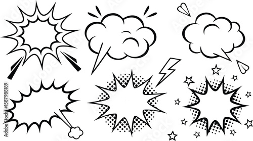 Set of Comic Style Speech Bubbles and Thought Clouds for Graphic Design Projects (Vector Illustration)