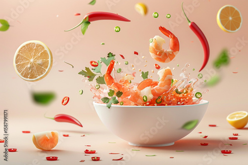 Spicy tom yum soup in a bowl