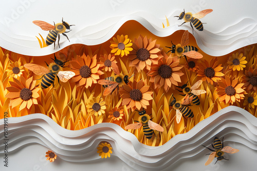 Bees and honeycomb. Vector illustrator
