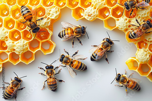Bees and honeycomb. Vector illustrator