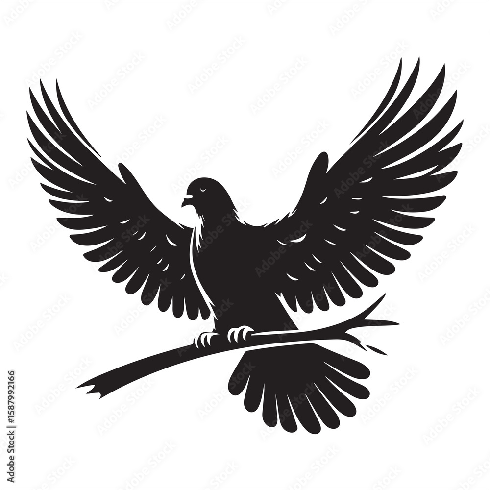 Obraz premium siting pigeon Silhouette Vector Art and Graphic vector black color silhouette , white background 