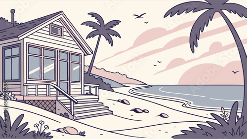 Beach house rental with palm trees and ocean view for summer vacation and coastal living getaway trip