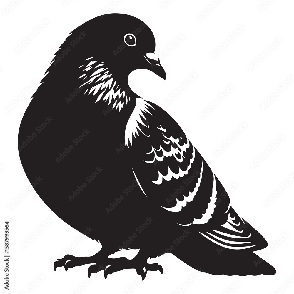 Fototapeta premium siting pigeon Silhouette Vector Art and Graphic vector black color silhouette , white background 