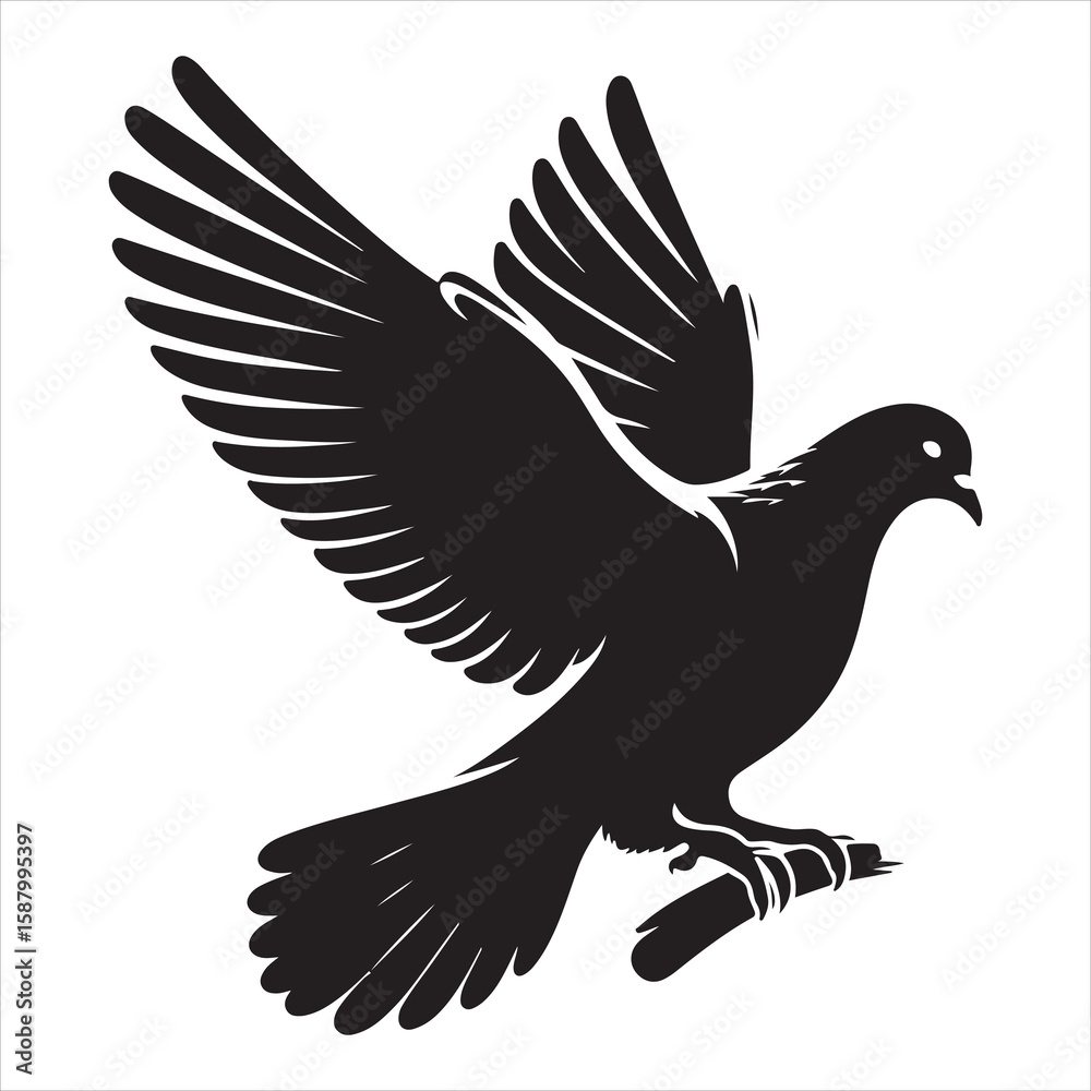 Fototapeta premium siting pigeon Silhouette Vector Art and Graphic vector black color silhouette , white background 