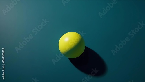 Bright yellow sphere casts a shadow on a teal surface.