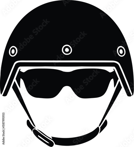 Motorcycle Helmet Icon – Biker Headgear with Goggles and Chin Strap Safety Symbol