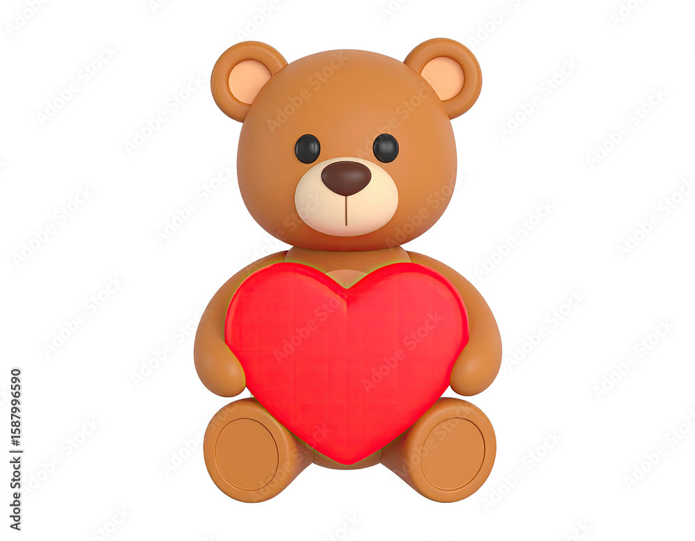 Cute Teddy Bear Holding Red Heart for Love, Gift, and Romance Concept on White Background Cute Teddy Bear Holding Red Heart for Love, Gift, and Romance Concept on White Background